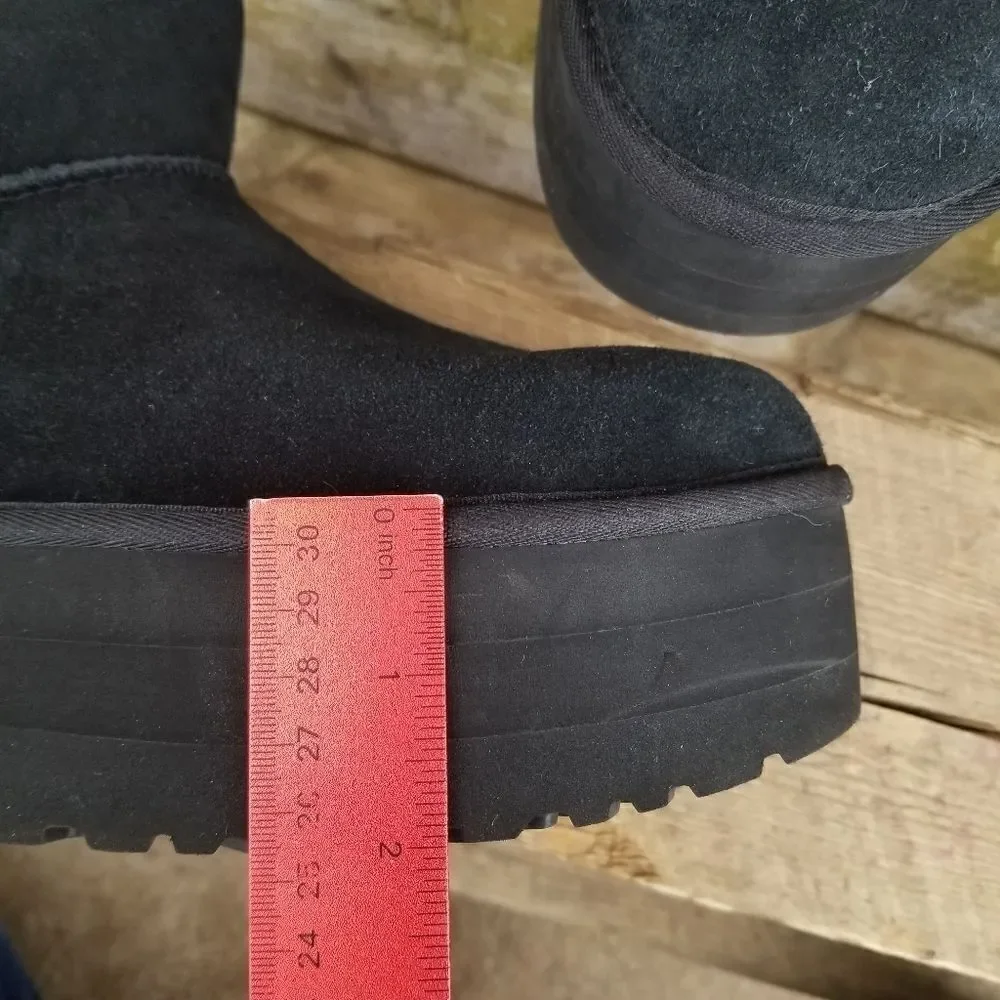Ugg Australia Classic Mini Black‎ Suede Leather Super Platform Chunky Boots 9